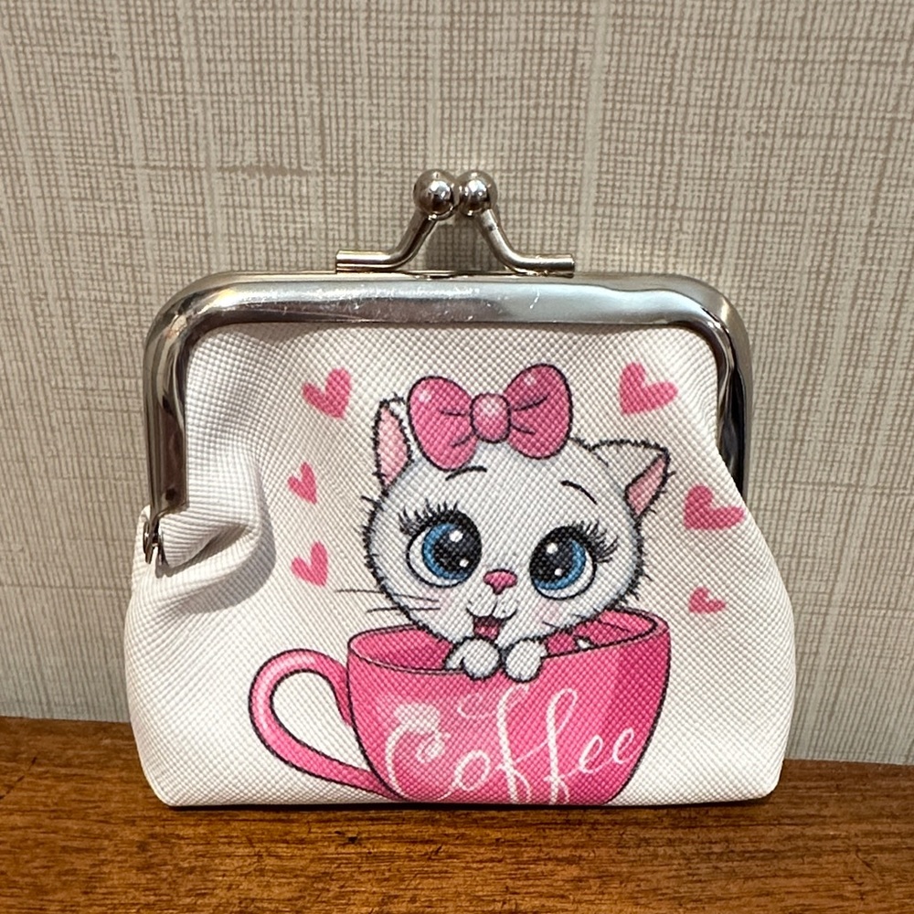 Cute Cat Coin Purse with Pink Accents